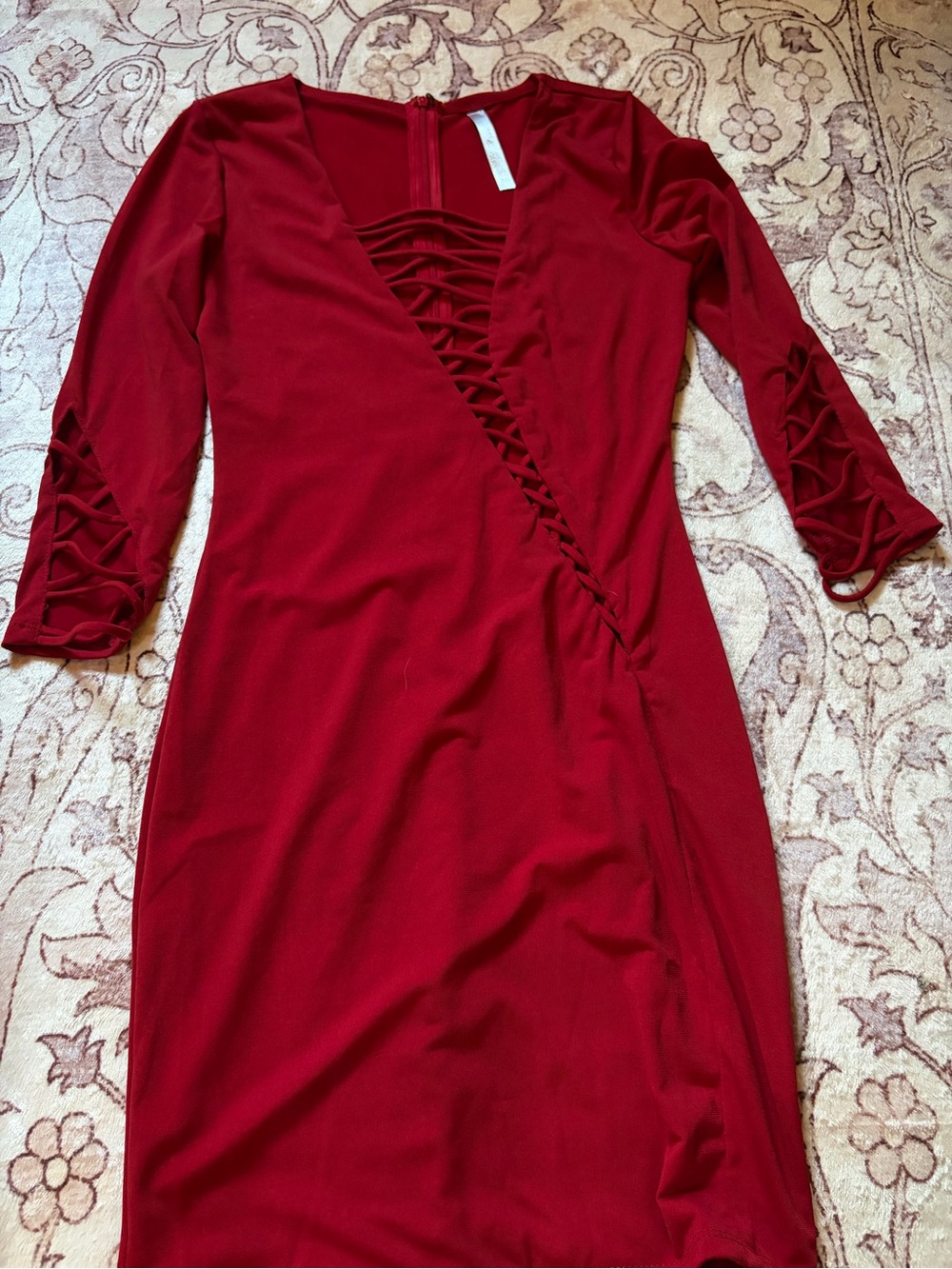 Women's Red Lace-Up m Midi Dress